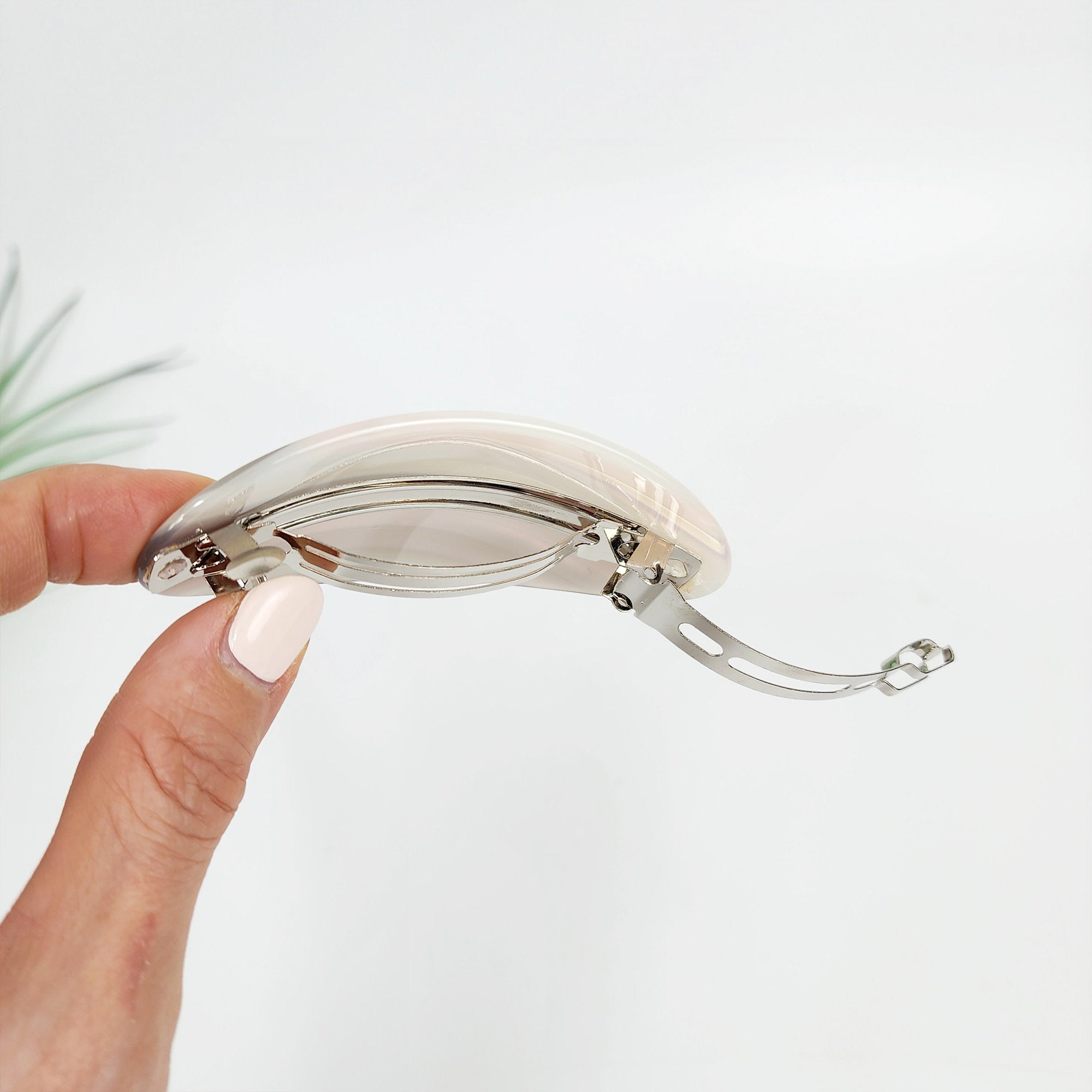 Painting Round Curved Hair Barrette (3.5 Inch) / Luxurious French Hair Pin / Automatic Hair Clip