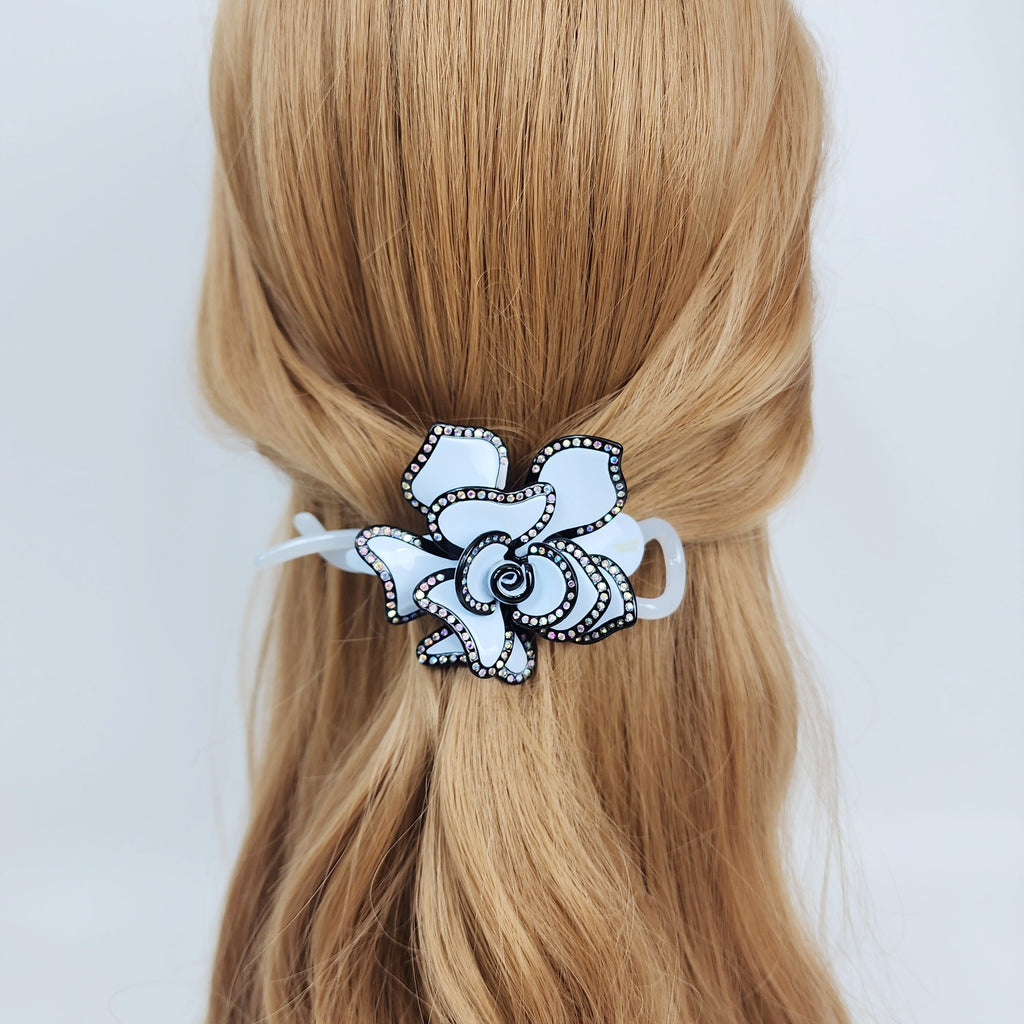 Pastel Color Volume Flower Banana Clip with Cubic Line / Luxurious French Hair Pin / Hair Comb Barrette for Woman
