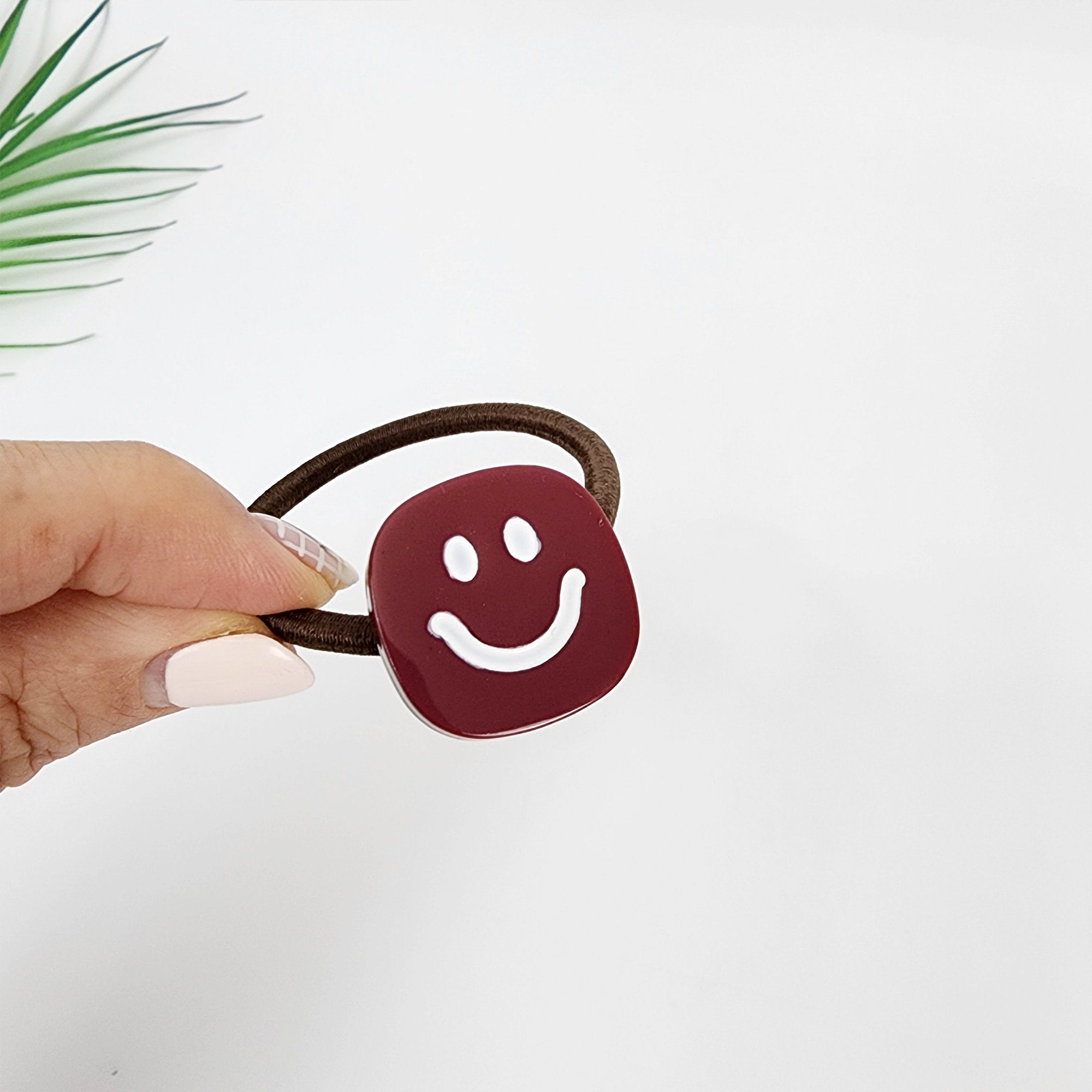 Square White Smile Hair Tie / Simple Cute Ponytail Holder / Hair Accessory for Woman / French Hair Tie