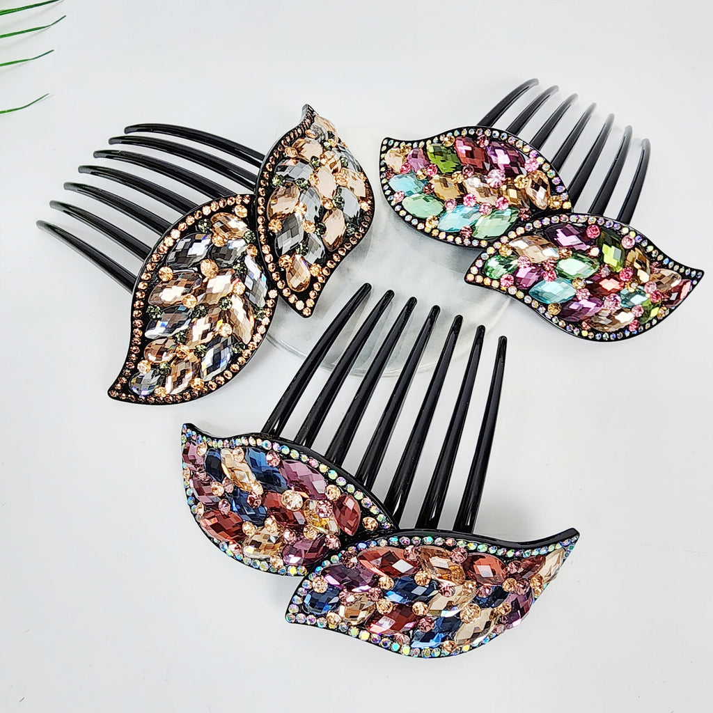 Big Crystal Long Leg Non-slip Hair Comb Pin with Cubic (4.3 Inch) / Luxurious French Hair Pin / Hair Fork for Woman