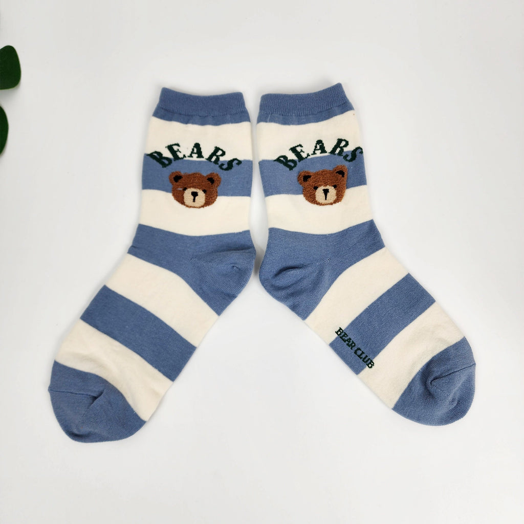 Teddy Bear Crew Socks | Soft Cotton Animal Print | Korean Socks | Cute Gift for Her