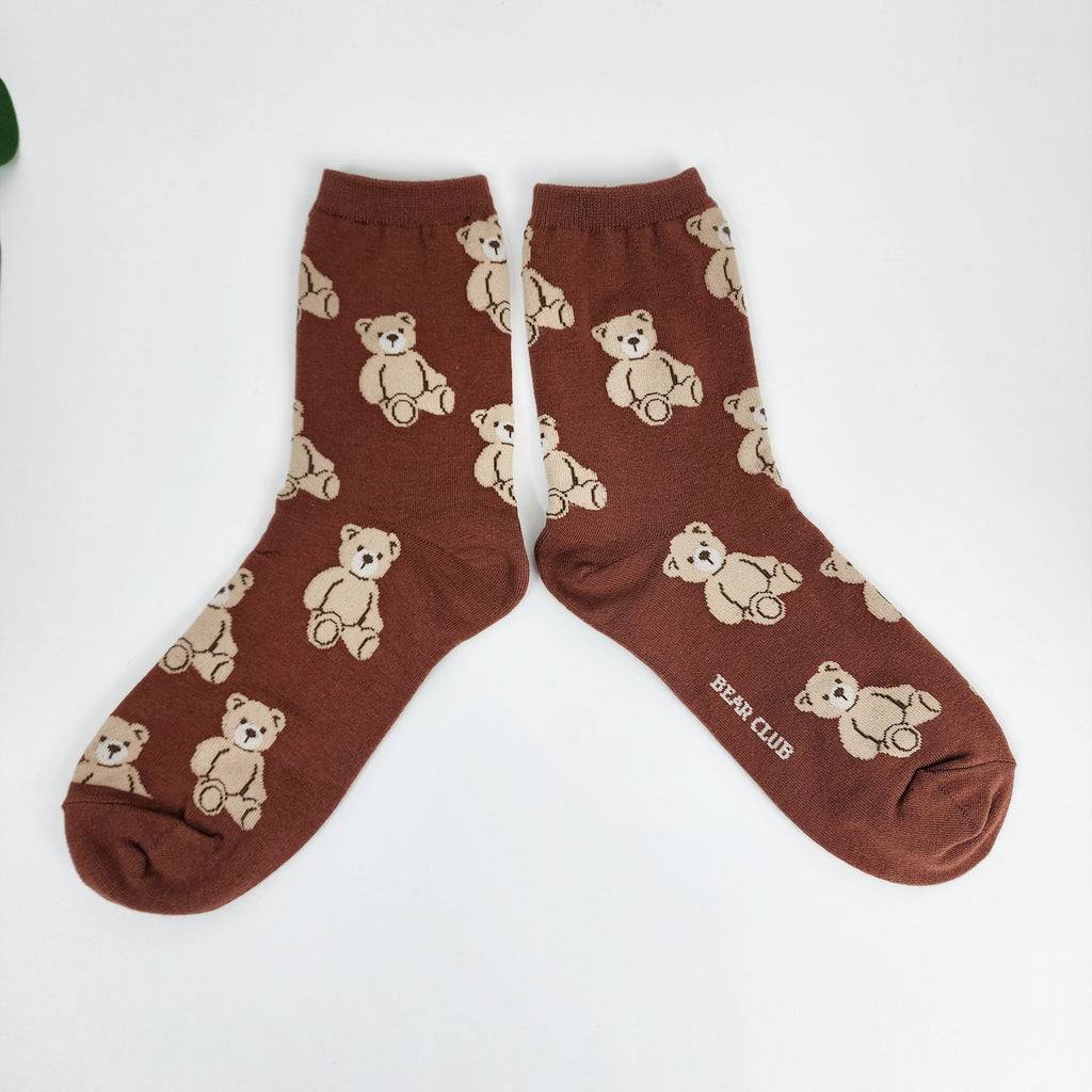 Teddy Bear Crew Socks | Soft Cotton Animal Print | Korean Socks | Cute Gift for Her