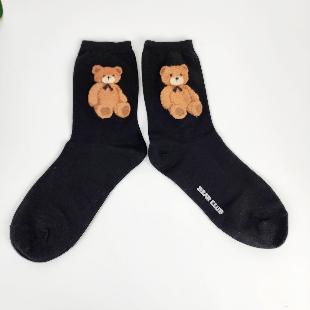 Teddy Bear Crew Socks | Soft Cotton Animal Print | Korean Socks | Cute Gift for Her
