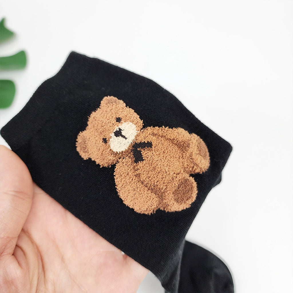 Teddy Bear Crew Socks | Soft Cotton Animal Print | Korean Socks | Cute Gift for Her