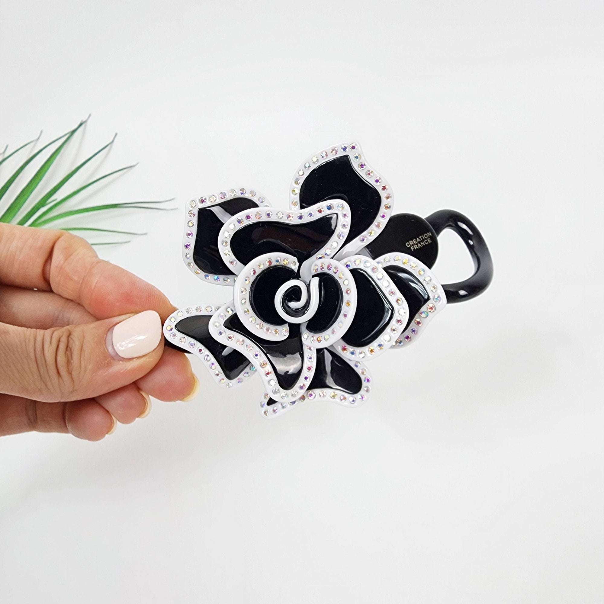 Pastel Color Volume Flower Banana Clip with Cubic Line / Luxurious French Hair Pin / Hair Comb Barrette for Woman