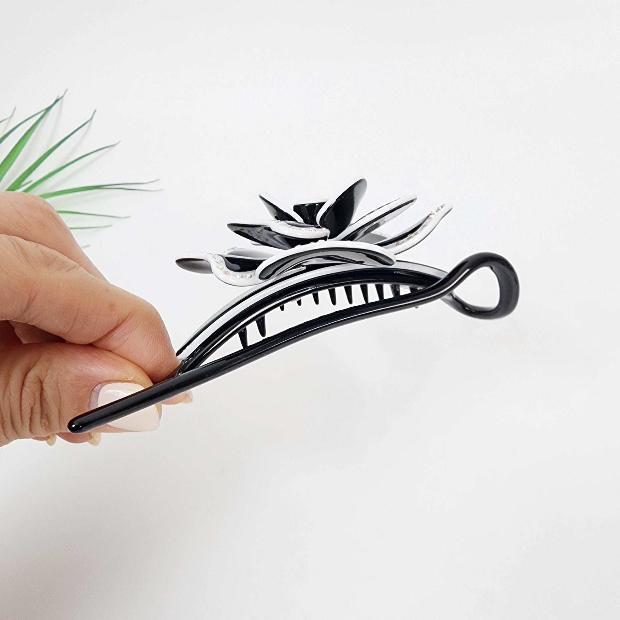 Pastel Color Volume Flower Banana Clip with Cubic Line / Luxurious French Hair Pin / Hair Comb Barrette for Woman