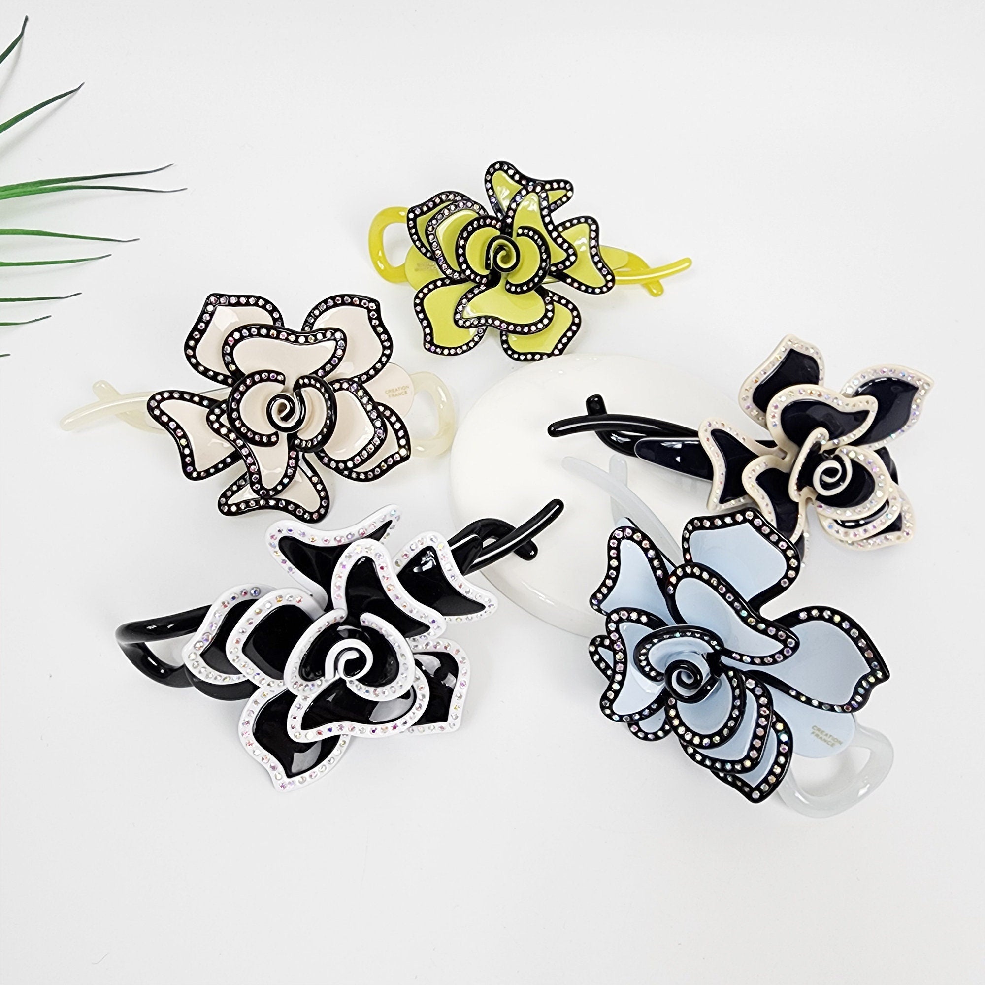 Pastel Color Volume Flower Banana Clip with Cubic Line / Luxurious French Hair Pin / Hair Comb Barrette for Woman