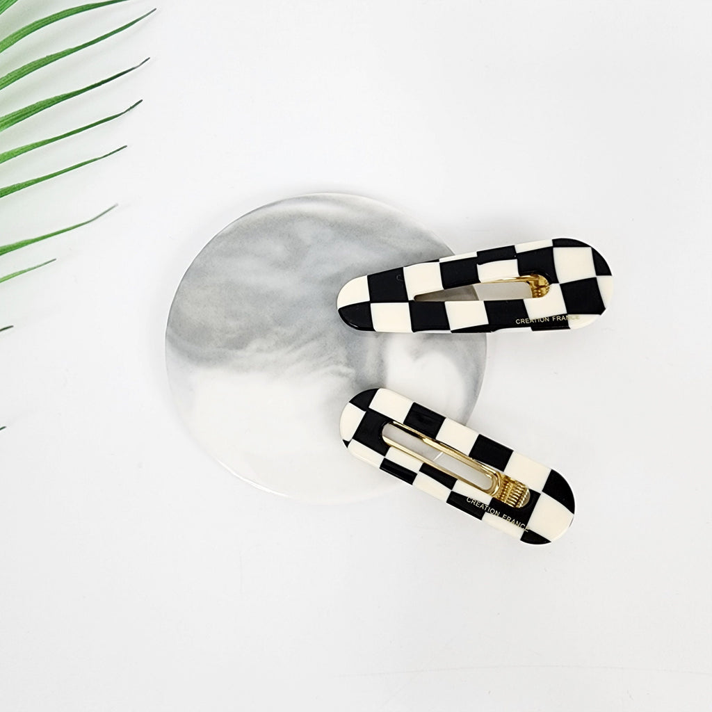 Checker Board Bold Round Hair Claw Clip / Simple French Hair Pin / Alligator Hair Clip for Woman / Mini French Barrette for Girls