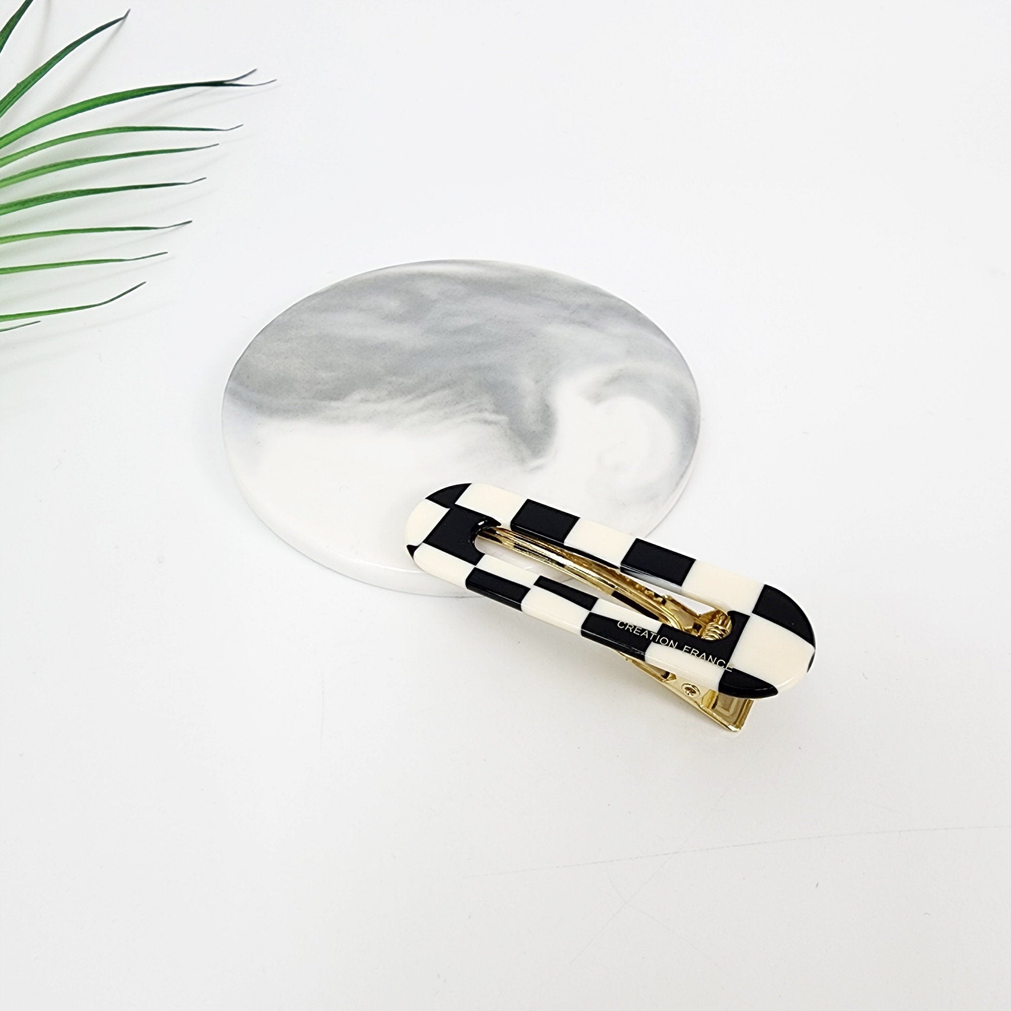 Checker Board Bold Round Hair Claw Clip / Simple French Hair Pin / Alligator Hair Clip for Woman / Mini French Barrette for Girls