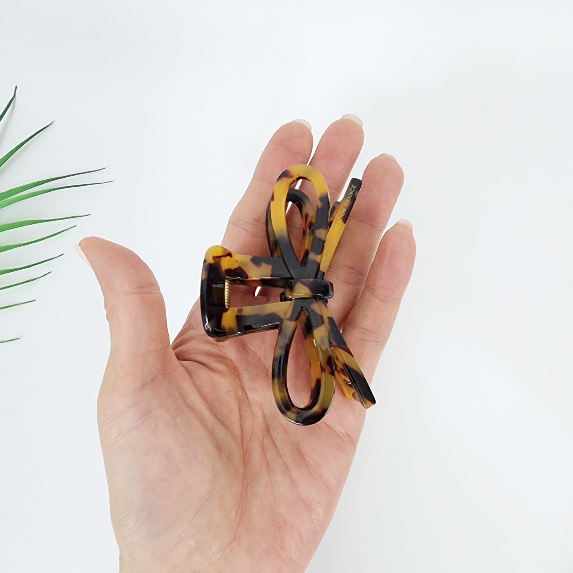 Leopard Gift Ribbon Hair Claw Clip (3.1 Inch) / Tortoise Shell Medium Size Ponytail Holder / French Pin / Hair Barrette for Woman