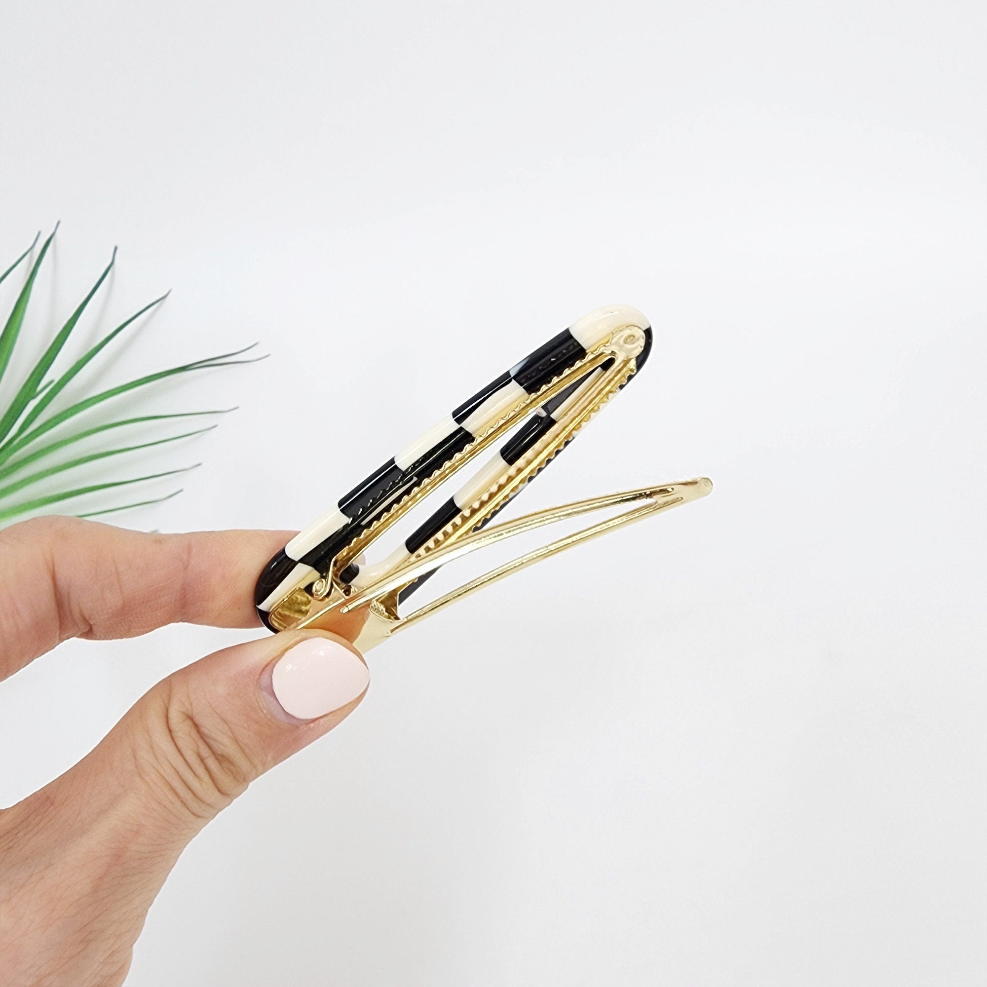 Checker Board Bold Round Hair Claw Clip / Simple French Hair Pin / Alligator Hair Clip for Woman / Mini French Barrette for Girls