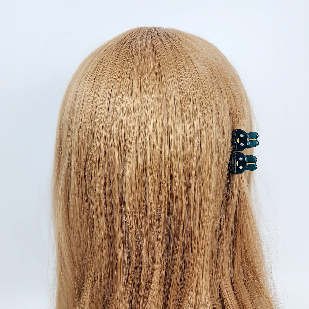 Cute Rabbit Mini Hair Claw Clip with Cubic (2 pieces in 1 set) / Cute Tortoise Shell French Hair Pin / Small Hair Clips