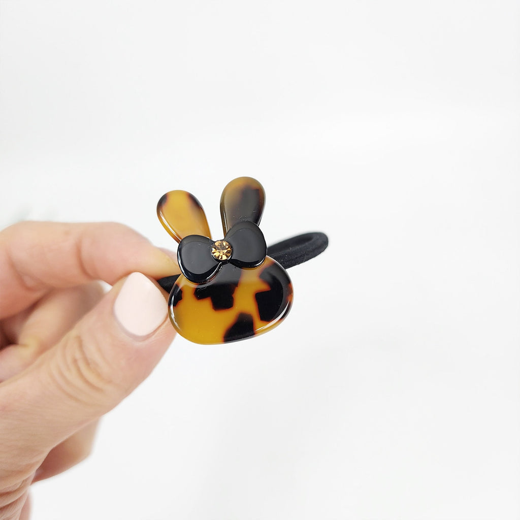 Cute Bunny Small Hair Tie with Cubic / Simple Tortoise Shell Ponytail Holder / Hair Accessory for Woman / French Hair Tie