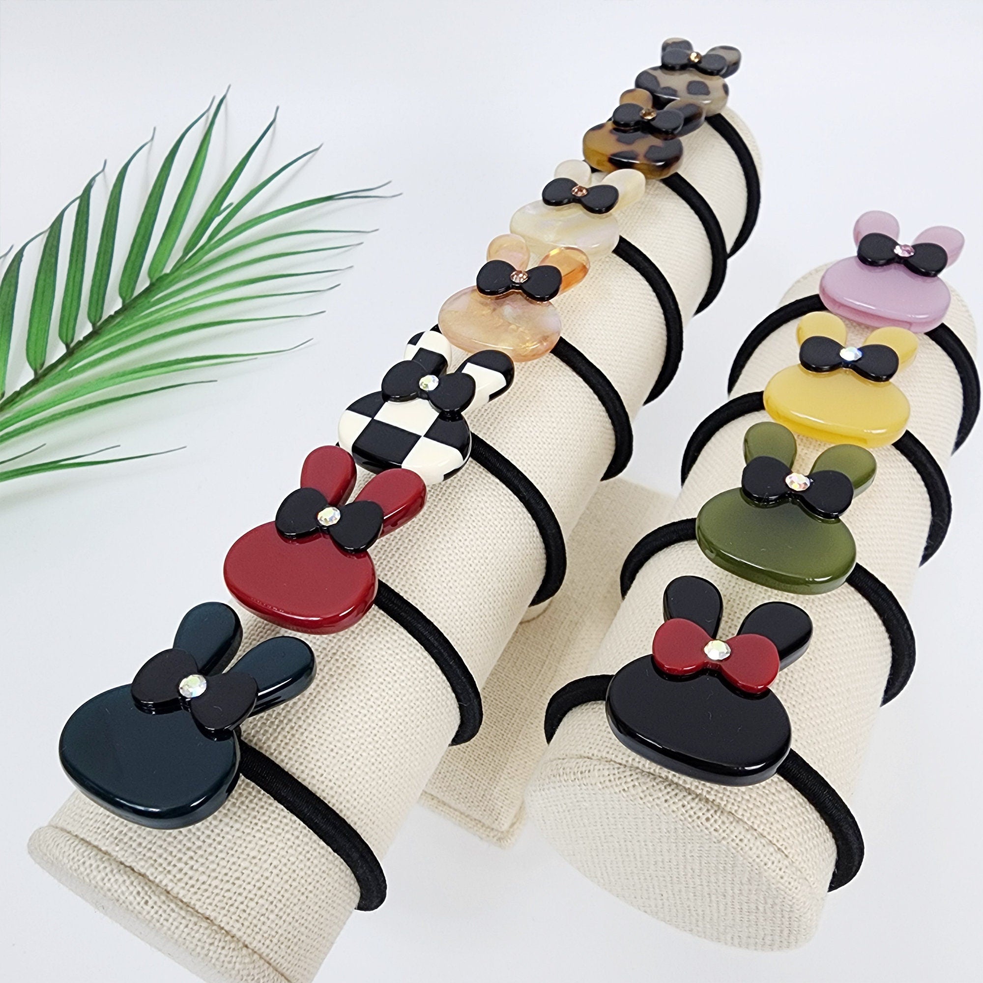 Cute Bunny Small Hair Tie with Cubic / Simple Tortoise Shell Ponytail Holder / Hair Accessory for Woman / French Hair Tie