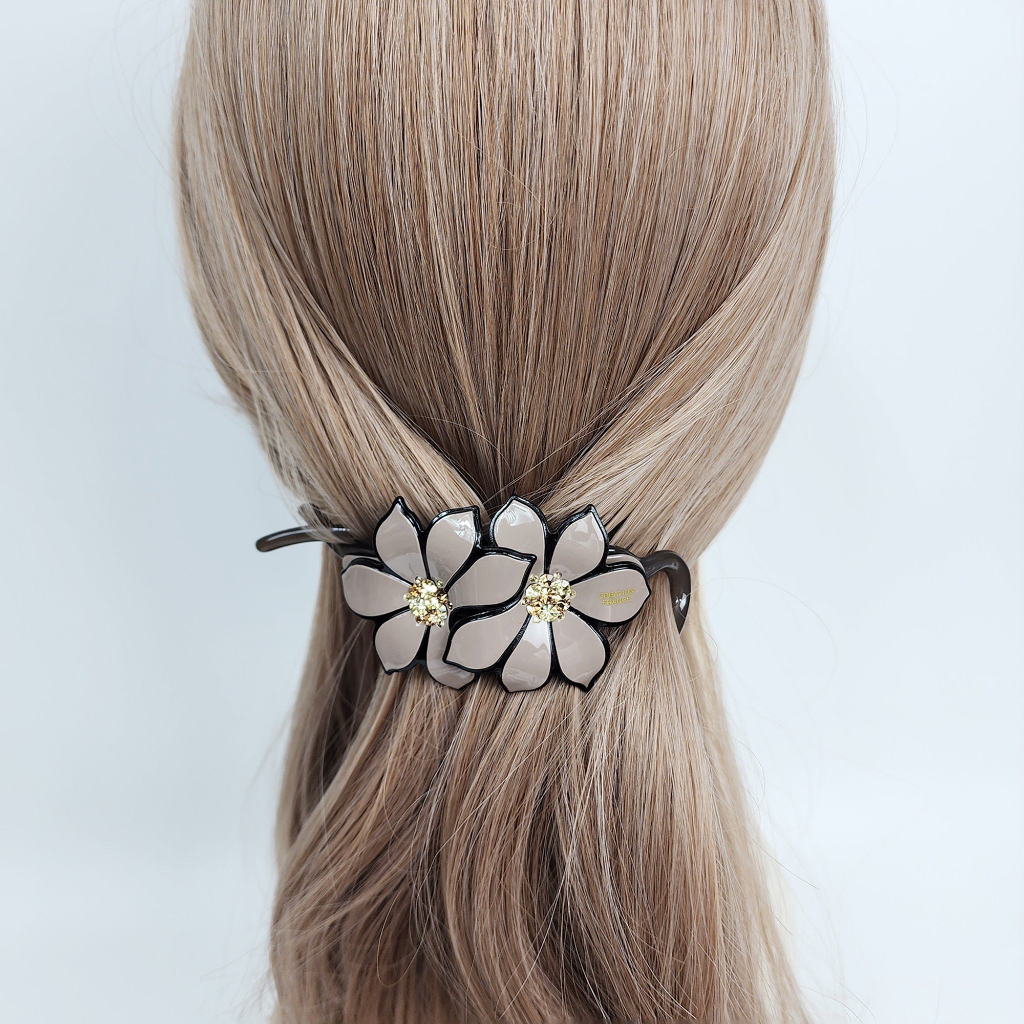 Pastel Color Couple Flower Banana Claw with Cubic / Ponytail Holder for Woman / Clincher Comb Hair Accessory