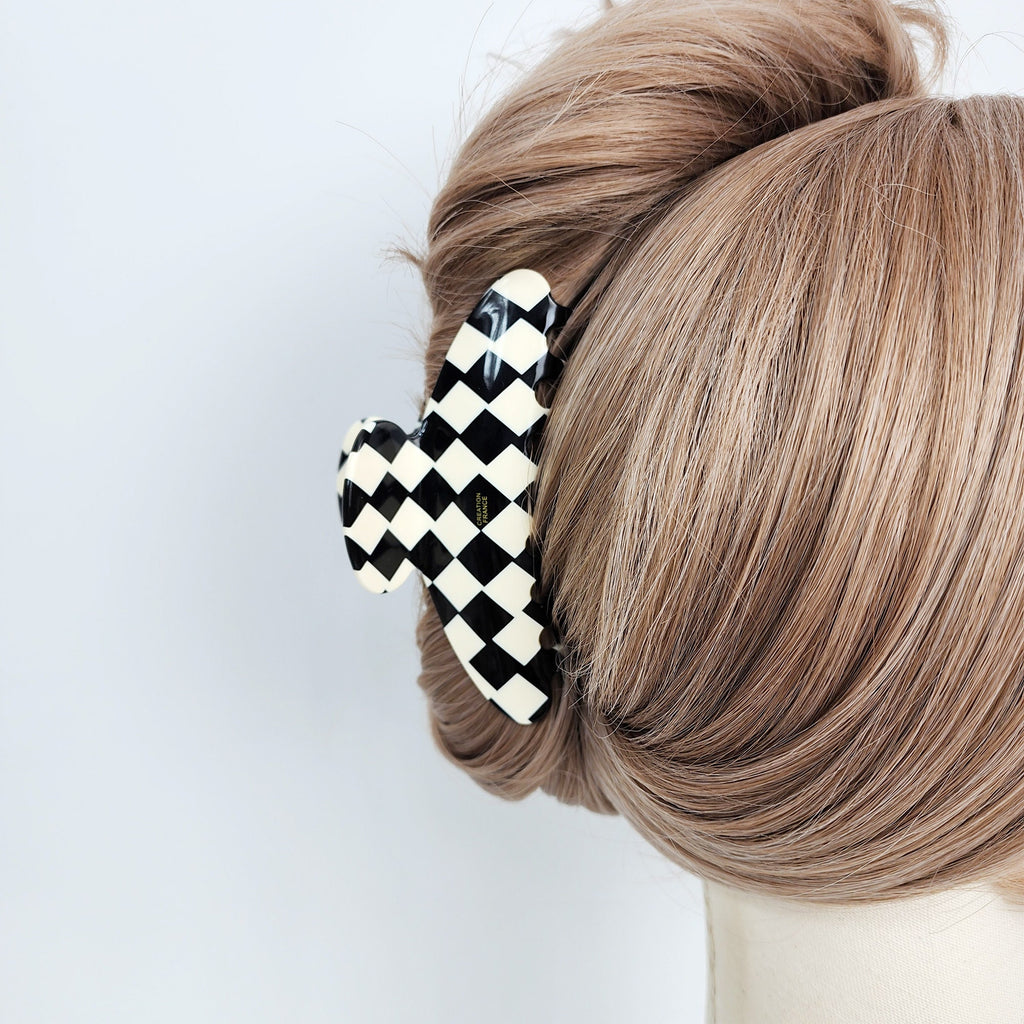 Marble Long Half Moon Large Hair Claw Clip (4.3 Inch) / Luxurious French Hair Pin / Hair Barrette for Woman