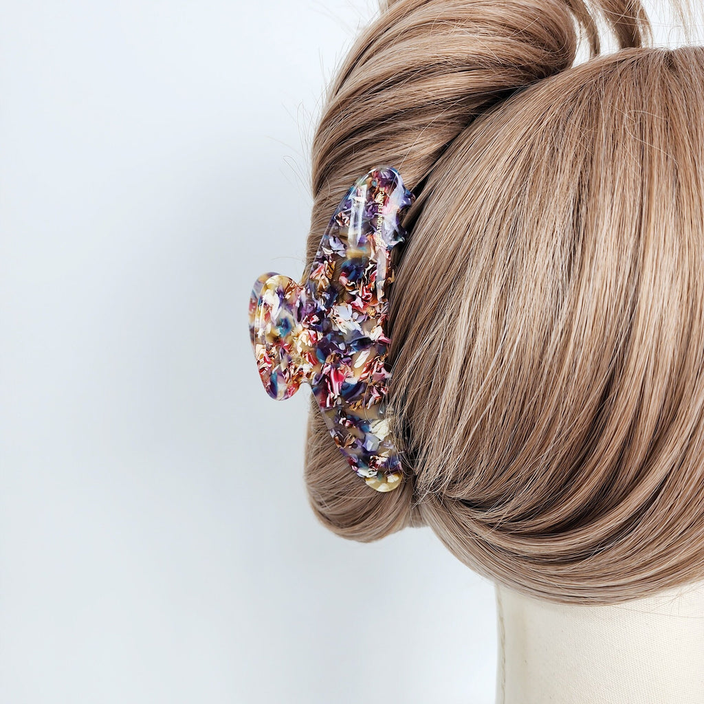 Marble Long Half Moon Large Hair Claw Clip (4.3 Inch) / Luxurious French Hair Pin / Hair Barrette for Woman