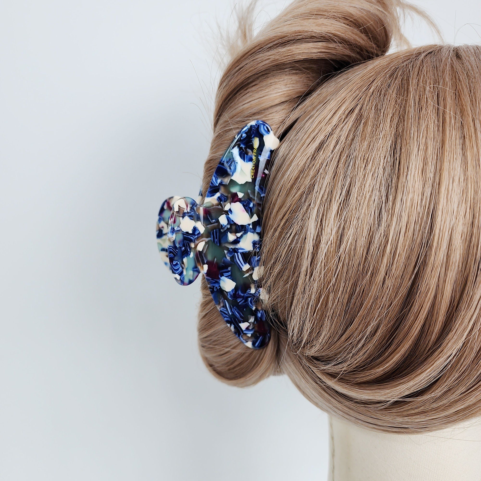 Marble Long Half Moon Large Hair Claw Clip (4.3 Inch) / Luxurious French Hair Pin / Hair Barrette for Woman