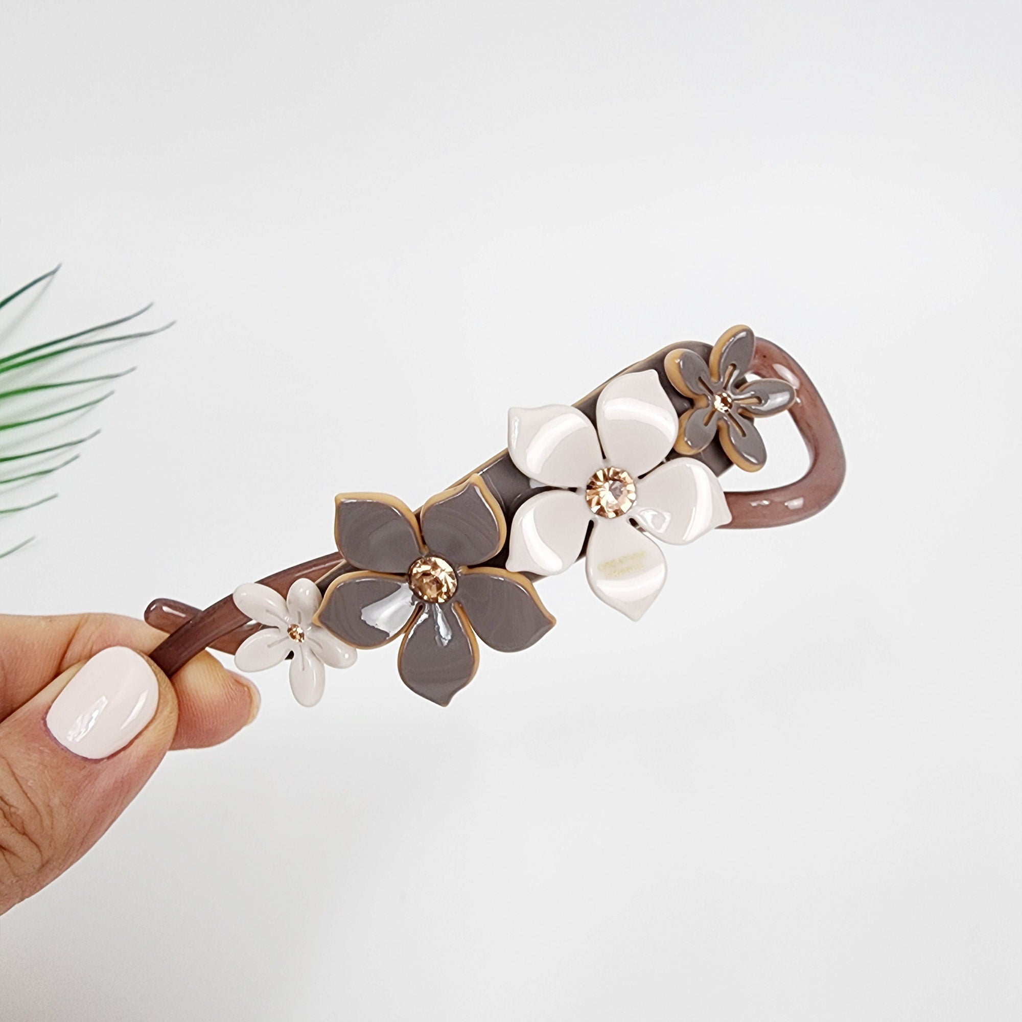 Pastel Color Flower Twist Banana Claw with Cubic / Luxurious Ponytail Holder for Woman / Clincher Comb Hair Accessory