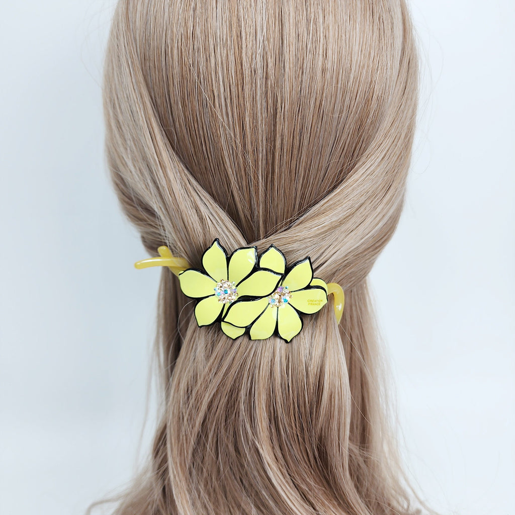 Pastel Color Couple Flower Banana Claw with Cubic / Ponytail Holder for Woman / Clincher Comb Hair Accessory