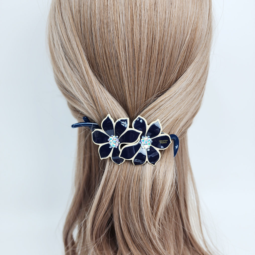 Pastel Color Couple Flower Banana Claw with Cubic / Ponytail Holder for Woman / Clincher Comb Hair Accessory