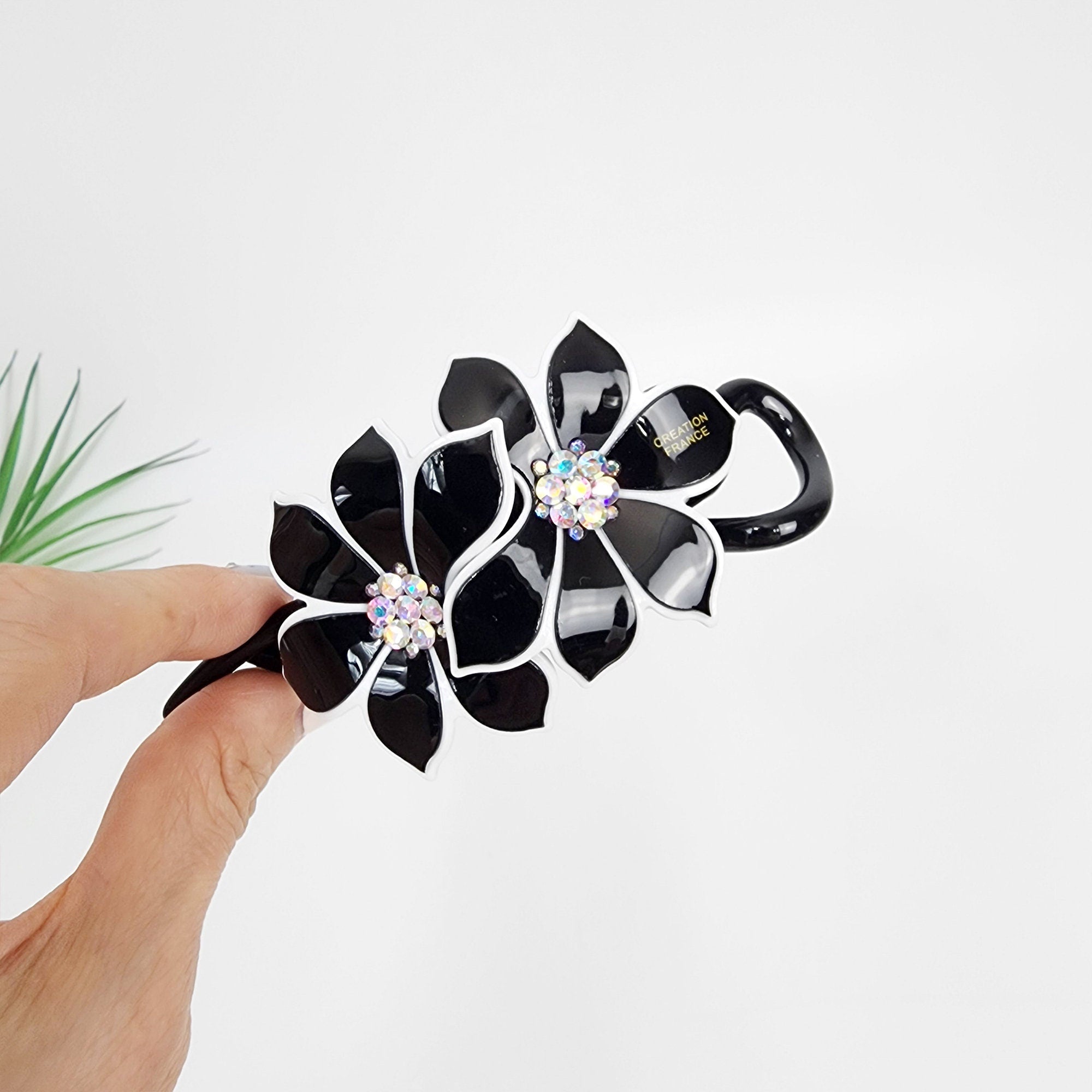 Pastel Color Couple Flower Banana Claw with Cubic / Ponytail Holder for Woman / Clincher Comb Hair Accessory