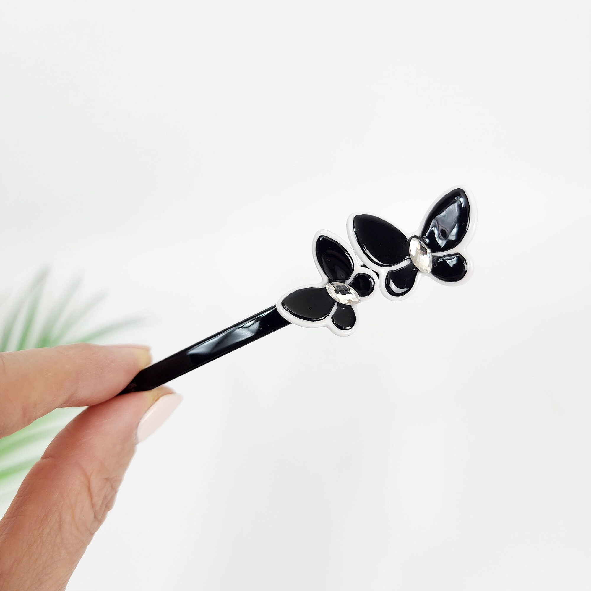 Pastel Color Couple Butterfly Hair Barrette with Cubic (3.7 Inch) / Cute French Hair Pin / Automatic Hair Clip
