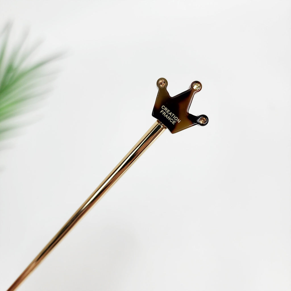 Cubic Mini Crown Hair Stick (6.0 Inch) / Vintage French Hair Pin / Hair Fork for Thick Hair