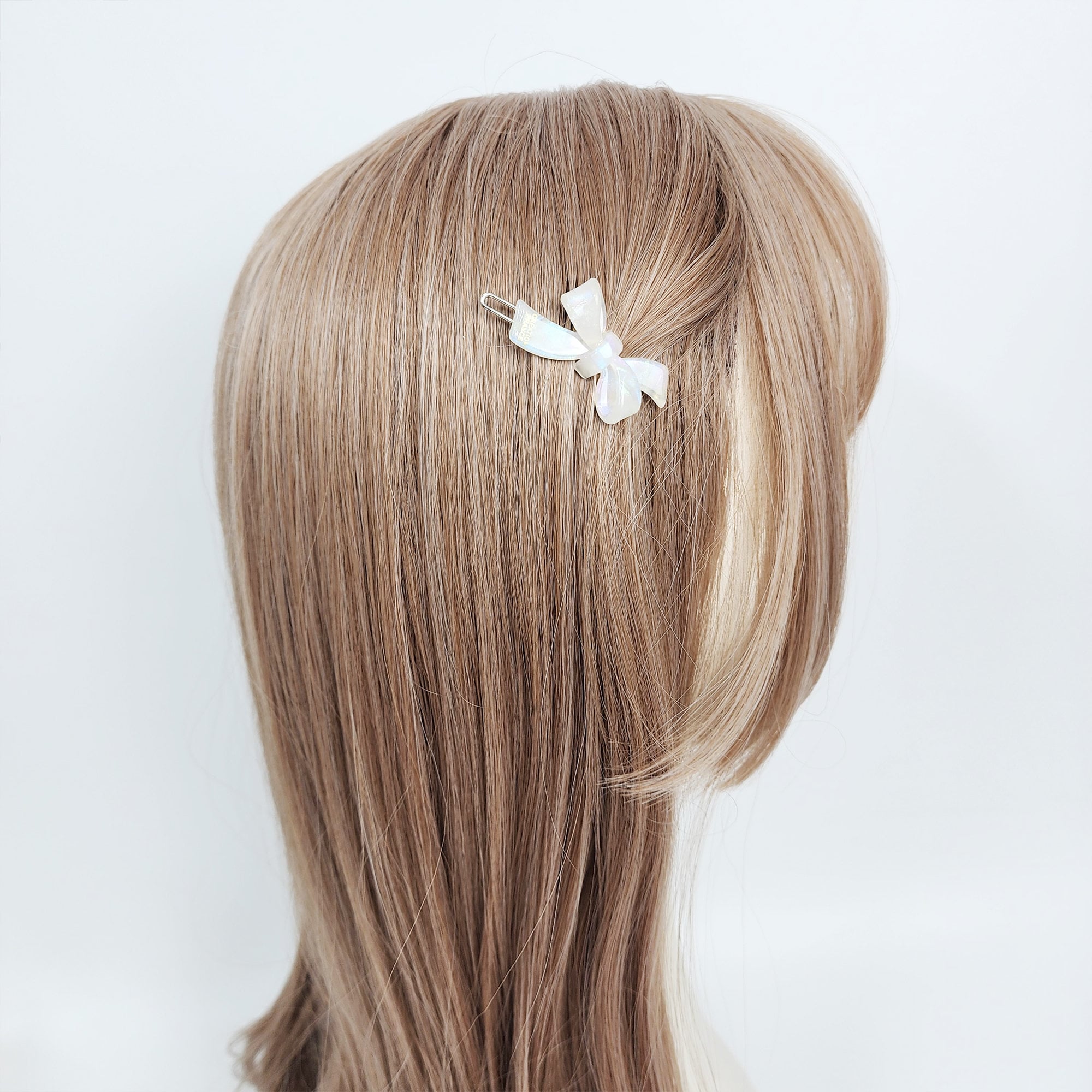 Aurora White Double Ribbon Cubic Butterfly Bobby Pin / Tortoise Shell French Hair Pin Clip / Hair Accessory for Woman / Bow Barrette