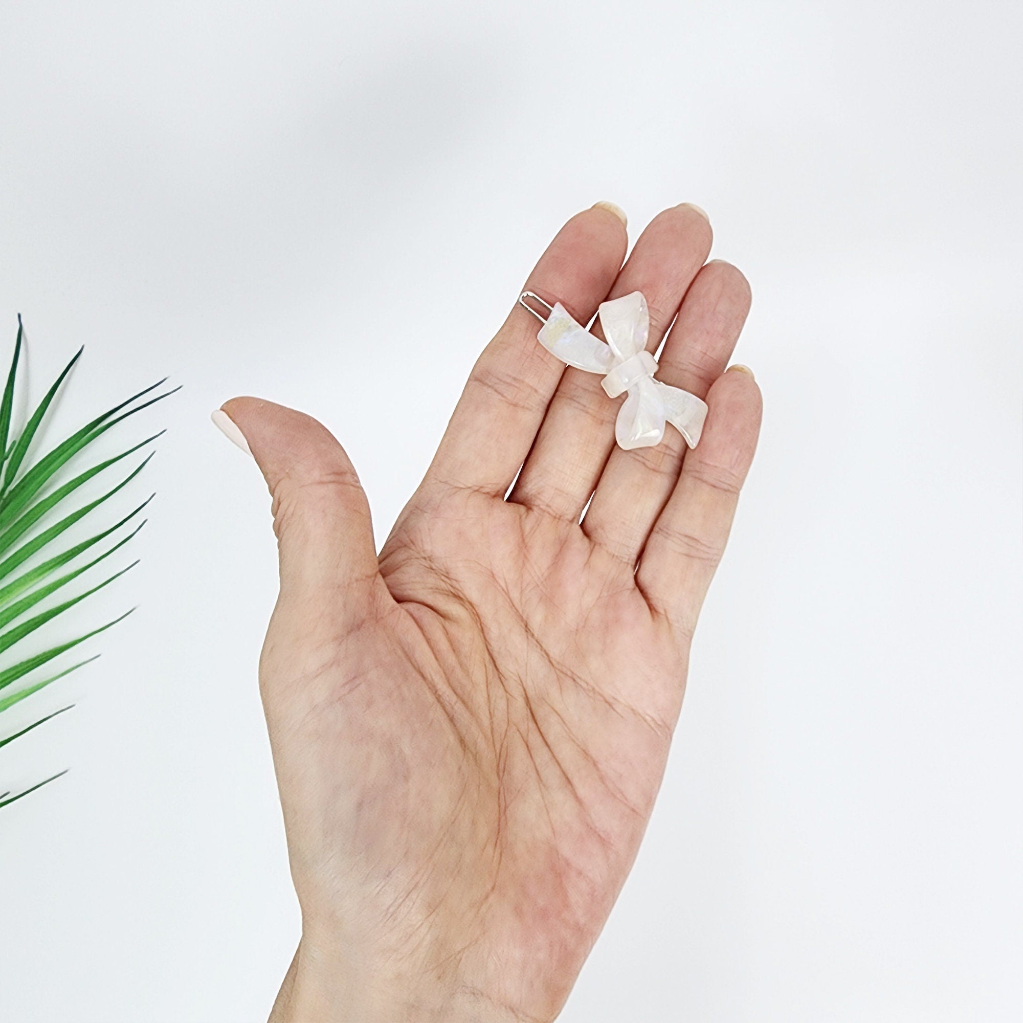 Aurora White Double Ribbon Cubic Butterfly Bobby Pin / Tortoise Shell French Hair Pin Clip / Hair Accessory for Woman / Bow Barrette