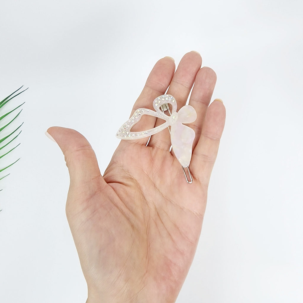 Aurora White Double Ribbon Cubic Butterfly Bobby Pin / Tortoise Shell French Hair Pin Clip / Hair Accessory for Woman / Bow Barrette