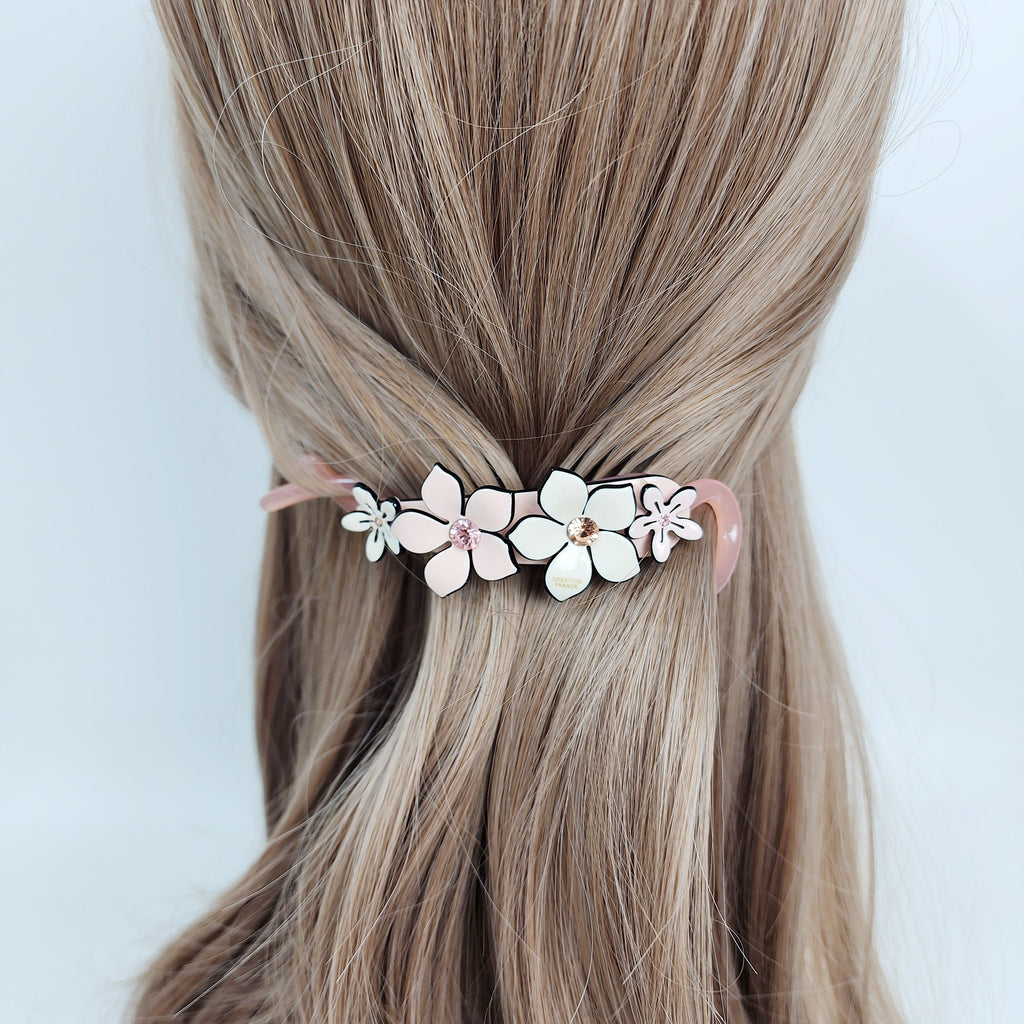Pastel Color Flower Twist Banana Claw with Cubic / Luxurious Ponytail Holder for Woman / Clincher Comb Hair Accessory