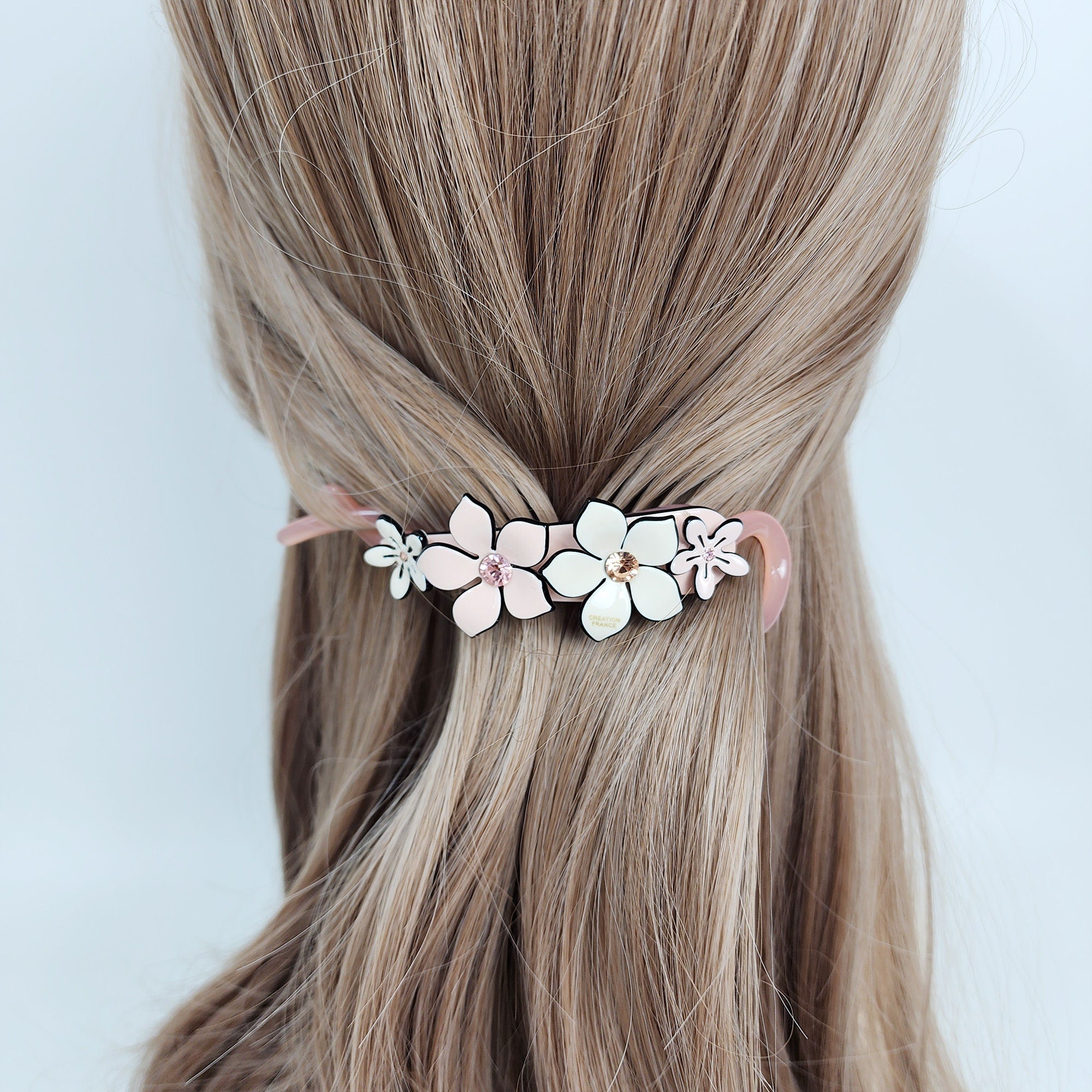 Pastel Color Flower Twist Banana Claw with Cubic / Luxurious Ponytail Holder for Woman / Clincher Comb Hair Accessory