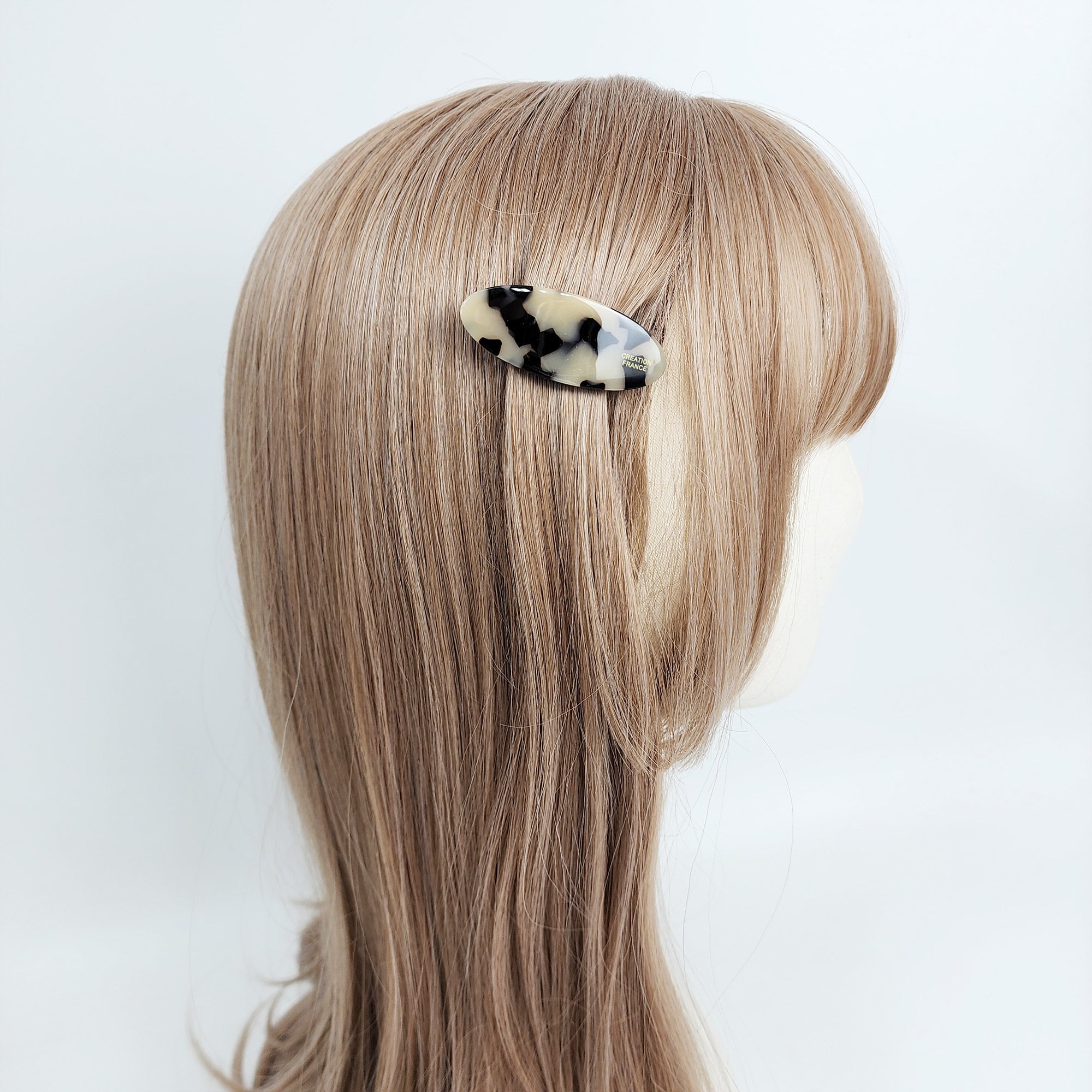 Pastel Color Cora Oval Mini Hair Barrette with Cubic (2.2 Inch) / Cute French Hair Pin / Automatic Hair Clip