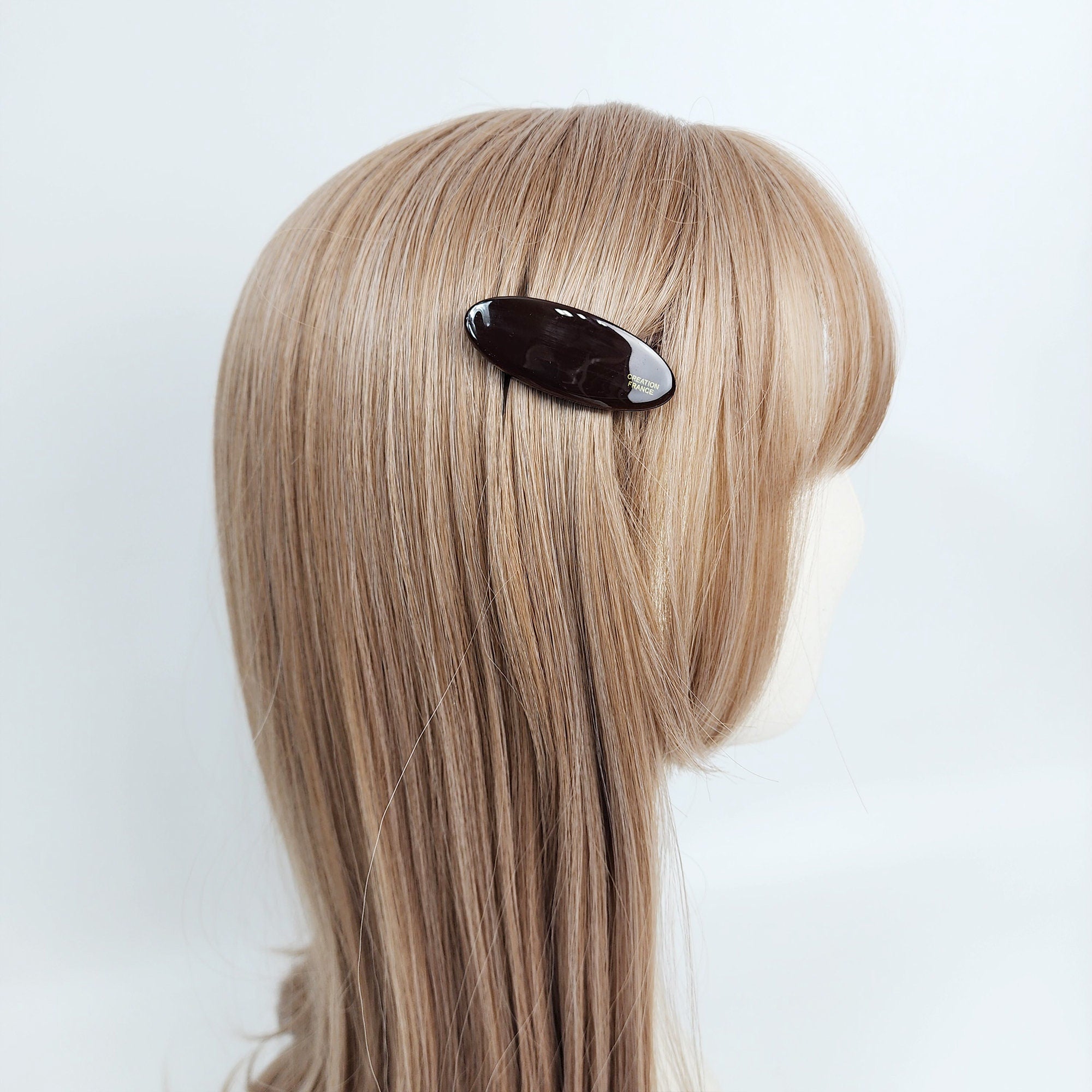 Pastel Color Cora Oval Mini Hair Barrette with Cubic (2.2 Inch) / Cute French Hair Pin / Automatic Hair Clip
