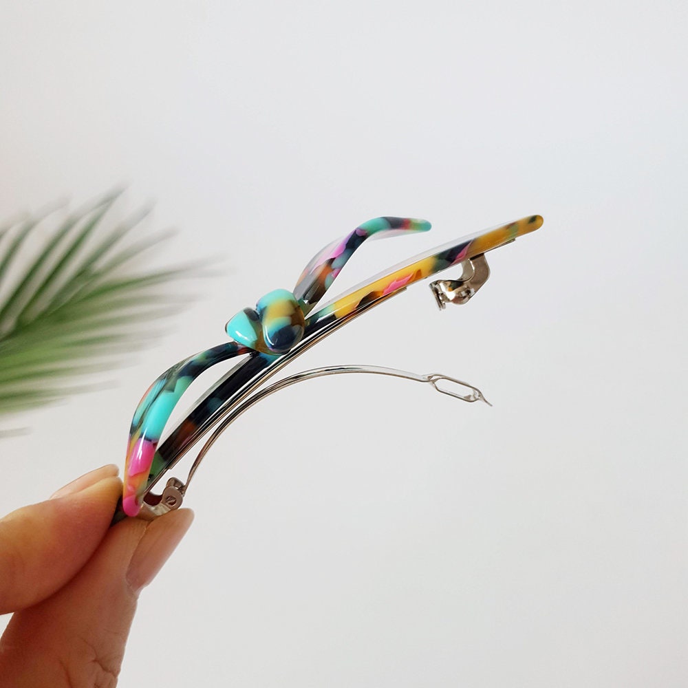 Leopard Double Wave Ribbon Hair Barrette / Luxurious French Hair Pin / Automatic Hair Clip