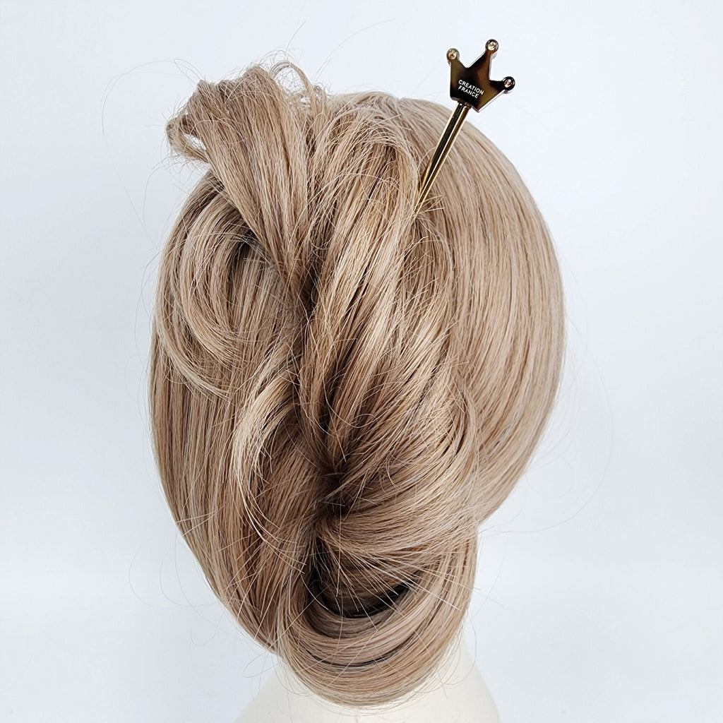 Cubic Mini Crown Hair Stick (6.0 Inch) / Vintage French Hair Pin / Hair Fork for Thick Hair