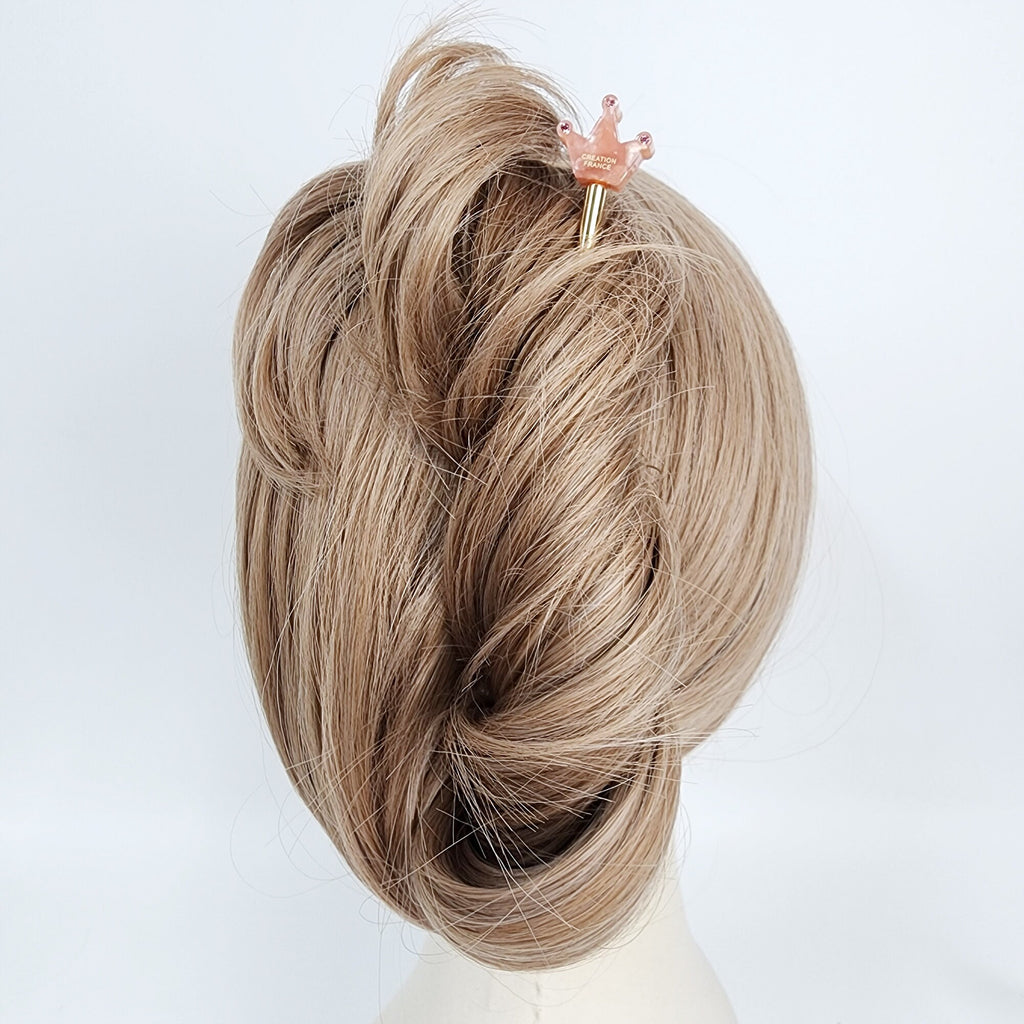 Cubic Mini Crown Hair Stick (6.0 Inch) / Vintage French Hair Pin / Hair Fork for Thick Hair