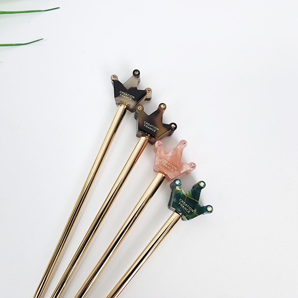 Cubic Mini Crown Hair Stick (6.0 Inch) / Vintage French Hair Pin / Hair Fork for Thick Hair