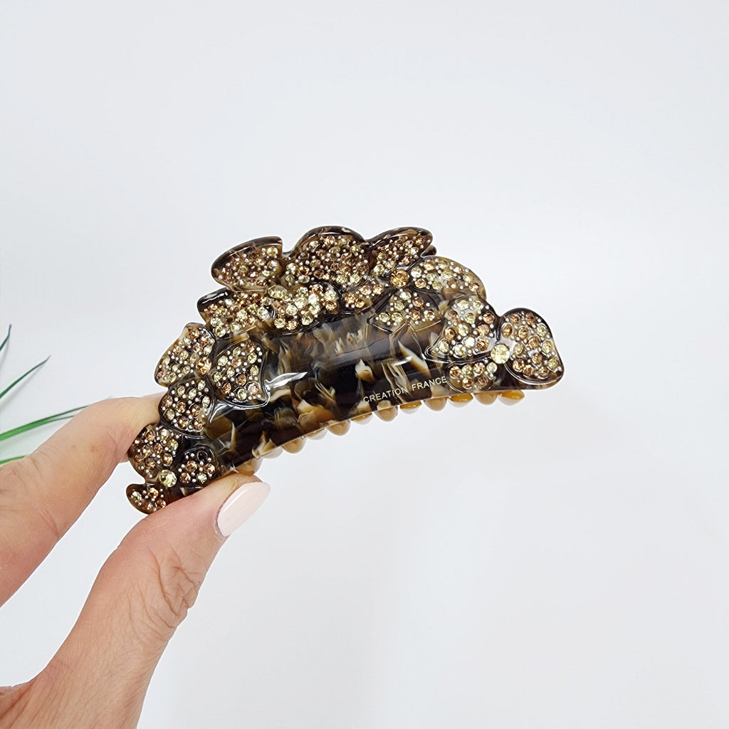Luxurious Floral Hair Claw Clip with Cubic (4.0 Inch) / Elegance French Hair Pin / Hair Barrette for Woman
