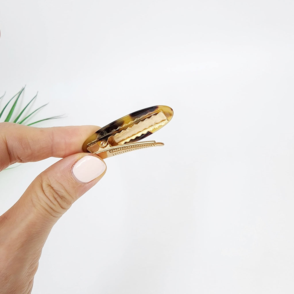Simple Round Oval Mini Hair Claw Clip (2.0 Inch) / Cute Tortoise Shell French Hair Pin / Small Hair Clips