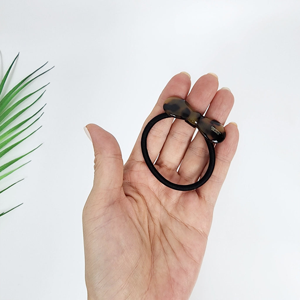 Round Convex Ribbon Hair Tie (2.0 Inch) / Simple Tortoise Shell Ponytail Holder / Hair Accessory for Woman / French Hair Tie