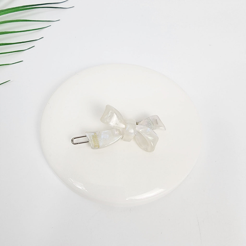 Aurora White Double Ribbon Cubic Butterfly Bobby Pin / Tortoise Shell French Hair Pin Clip / Hair Accessory for Woman / Bow Barrette