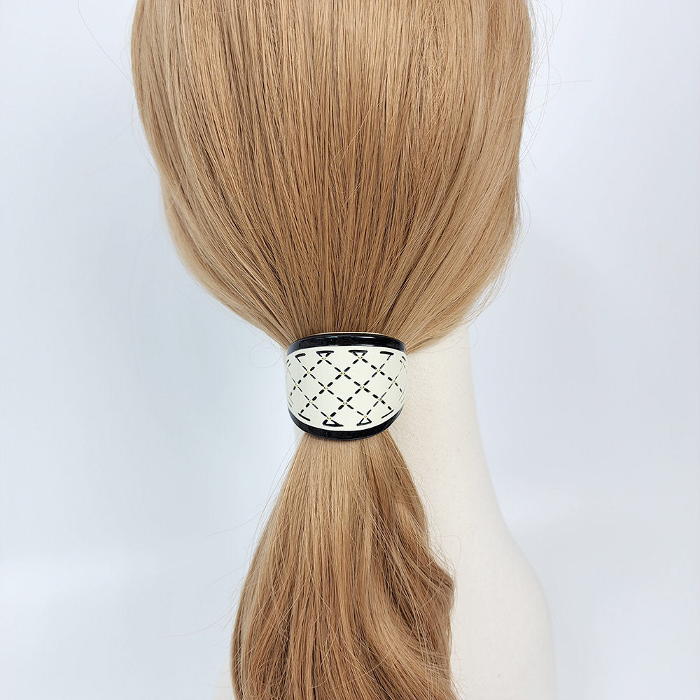 Pastel Color Gold Quilted Hair Tie (2.0 Inch) / Simple Tortoise Shell Ponytail Holder / Hair Accessory for Woman / French Hair Tie