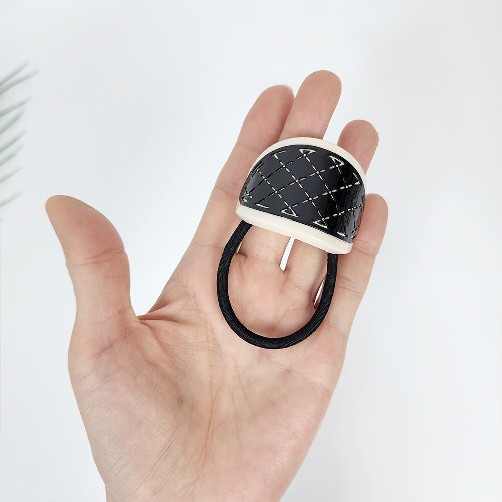 Pastel Color Gold Quilted Hair Tie (2.0 Inch) / Simple Tortoise Shell Ponytail Holder / Hair Accessory for Woman / French Hair Tie
