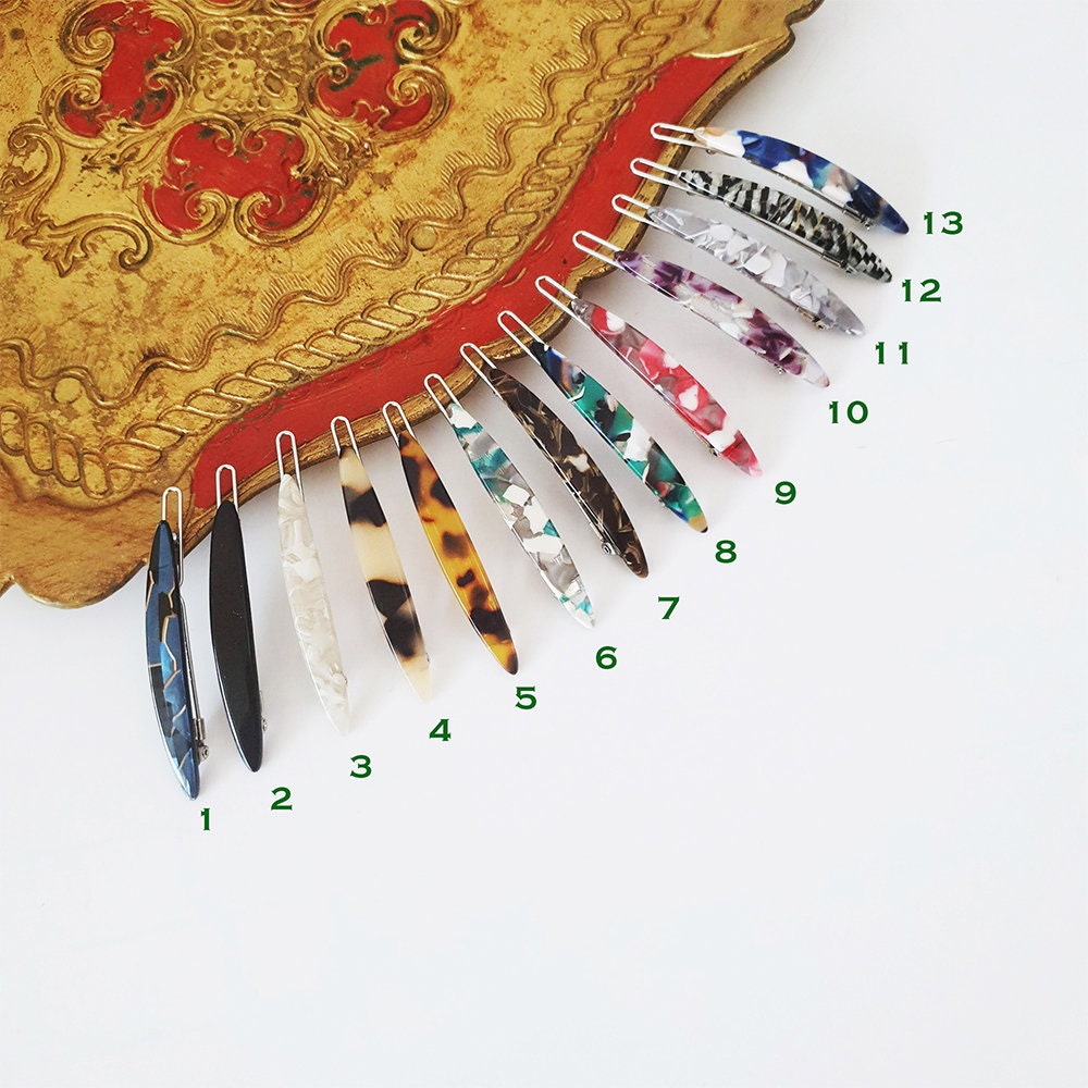 Tortoise Shell Mini Slim Oval Bobby Pin / Vintage French Hair Pin / Bow Barrette for Woman