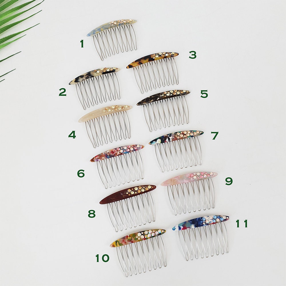 Tortoise Shell Long Oval Hair Comb Pin with Cubic / Vintage French Hair Pin / Hair Fork for Woman