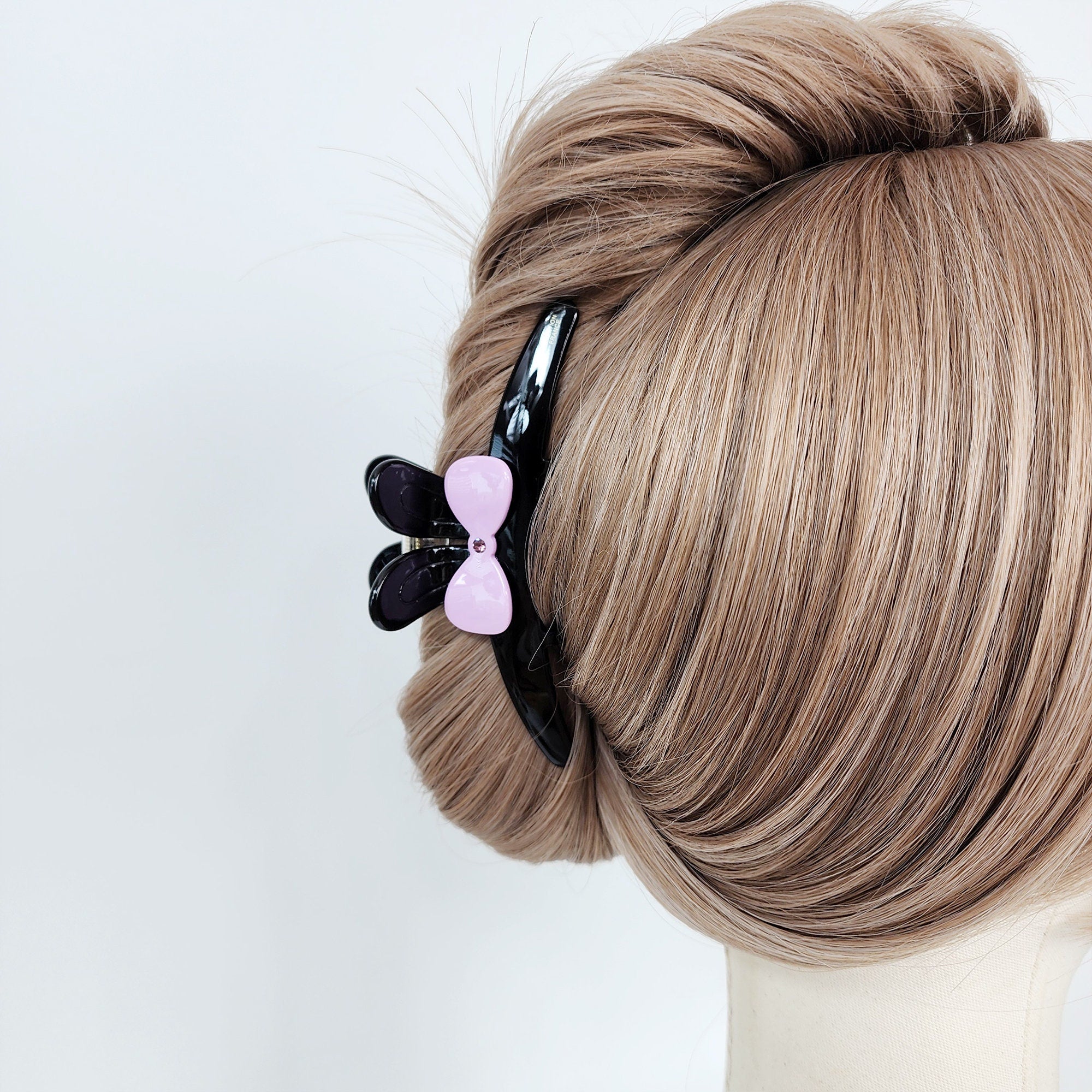 Black Aurora Rabbit Round Tie Hair Claw Clip with Cubic (4.7 Inch) / Elegance French Hair Pin / Hair Barrette for Woman