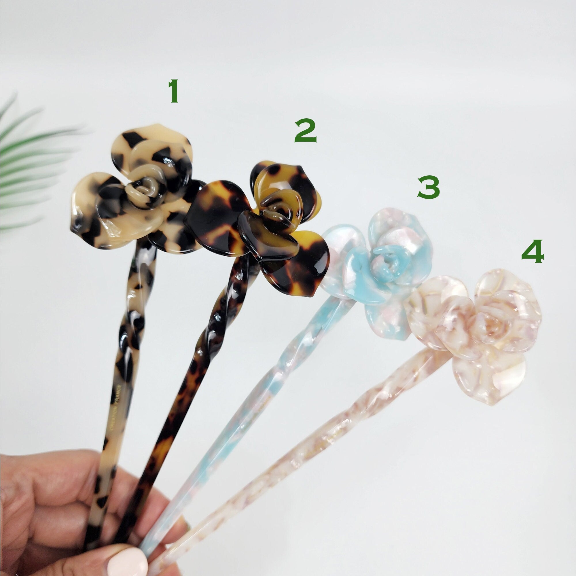 Blossom Flower Long Hair Stick (7.9 Inch) / Tortoise Shell French Hair Pin / Hair Fork for Thick Hair