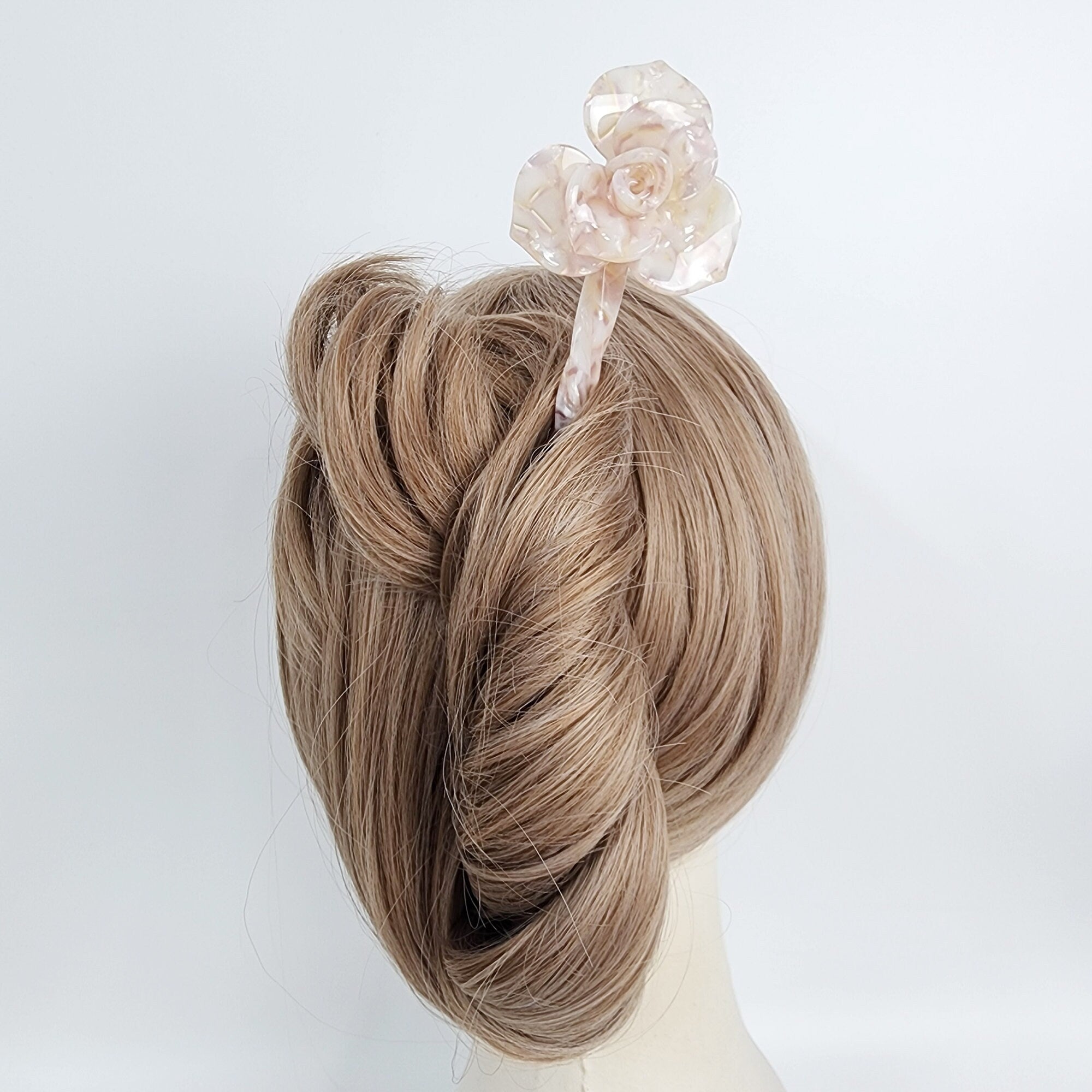 Blossom Flower Long Hair Stick (7.9 Inch) / Tortoise Shell French Hair Pin / Hair Fork for Thick Hair